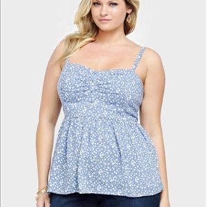 Torrid Blue w/ white flowers baby doll tank